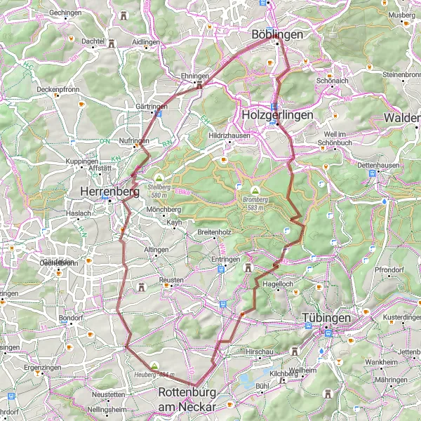 Karten-Miniaturansicht der Radinspiration "Gravel-Tour Holzgerlingen - Böblingen" in Stuttgart, Germany. Erstellt vom Tarmacs.app-Routenplaner für Radtouren
