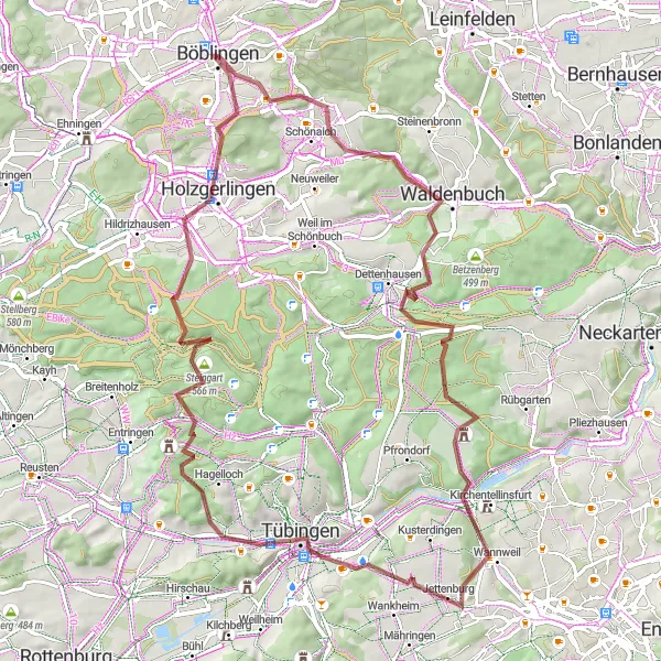 Karten-Miniaturansicht der Radinspiration "Schwäbische Hügel-Tour" in Stuttgart, Germany. Erstellt vom Tarmacs.app-Routenplaner für Radtouren