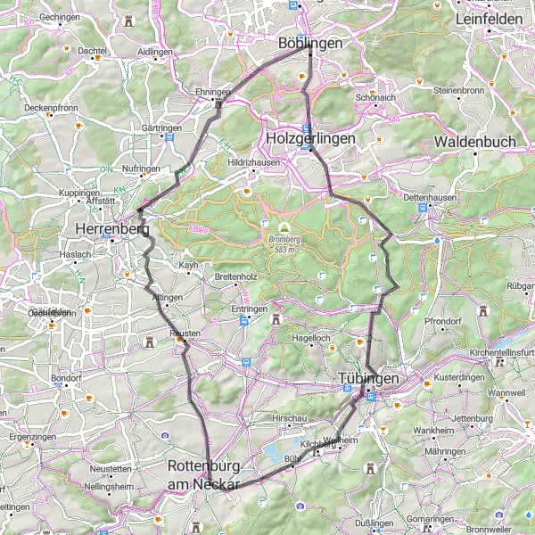 Karten-Miniaturansicht der Radinspiration "Rundweg Holzgerlingen - Böblingen" in Stuttgart, Germany. Erstellt vom Tarmacs.app-Routenplaner für Radtouren