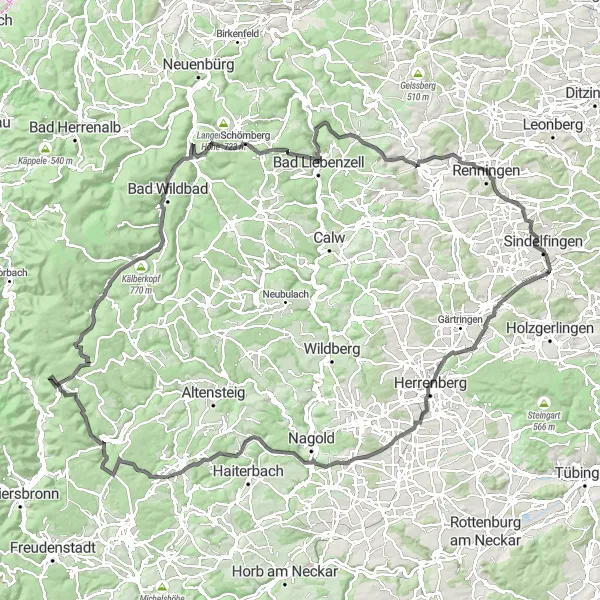 Karten-Miniaturansicht der Radinspiration "Böblingen - Bad Wildbad Rundtour" in Stuttgart, Germany. Erstellt vom Tarmacs.app-Routenplaner für Radtouren