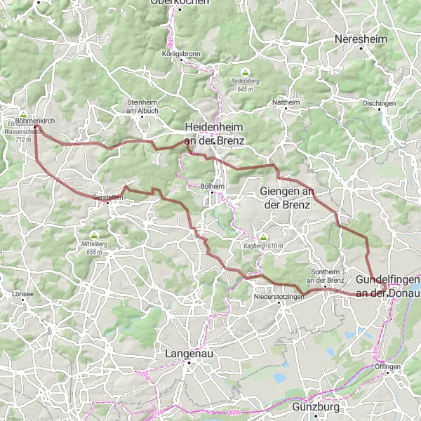 Map miniature of "The Gravel Discovery" cycling inspiration in Stuttgart, Germany. Generated by Tarmacs.app cycling route planner