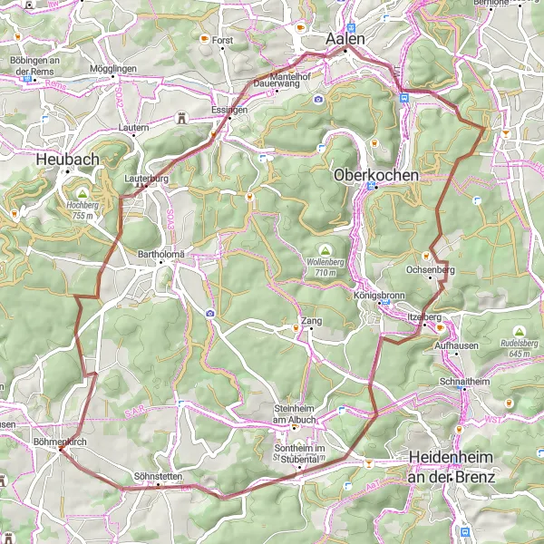Karten-Miniaturansicht der Radinspiration "Historische Tour durch das Albuch" in Stuttgart, Germany. Erstellt vom Tarmacs.app-Routenplaner für Radtouren