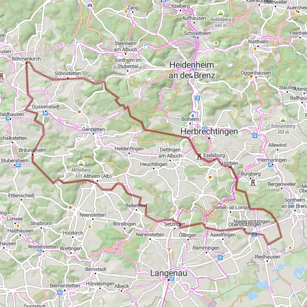 Map miniature of "Alb Gravel Adventure" cycling inspiration in Stuttgart, Germany. Generated by Tarmacs.app cycling route planner