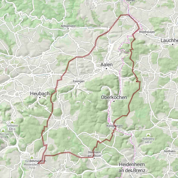 Map miniature of "Sender Heubach and Beyond" cycling inspiration in Stuttgart, Germany. Generated by Tarmacs.app cycling route planner