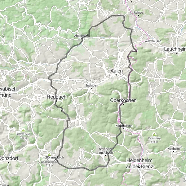 Map miniature of "Heidenburren Loop" cycling inspiration in Stuttgart, Germany. Generated by Tarmacs.app cycling route planner