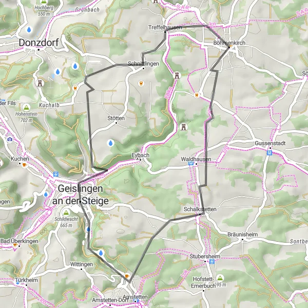 Karten-Miniaturansicht der Radinspiration "Wasserscheide Rhein-Donau Radweg" in Stuttgart, Germany. Erstellt vom Tarmacs.app-Routenplaner für Radtouren