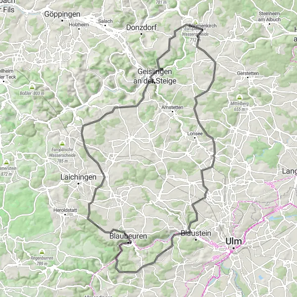 Map miniature of "Legends of Alb Loop" cycling inspiration in Stuttgart, Germany. Generated by Tarmacs.app cycling route planner
