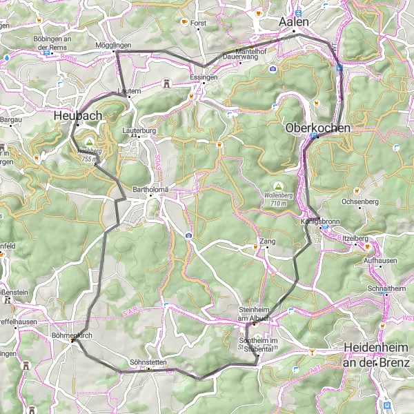 Map miniature of "The Scenic Road Ride" cycling inspiration in Stuttgart, Germany. Generated by Tarmacs.app cycling route planner