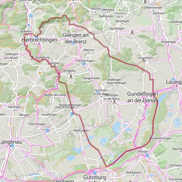 Map miniature of "The Castle Trail" cycling inspiration in Stuttgart, Germany. Generated by Tarmacs.app cycling route planner