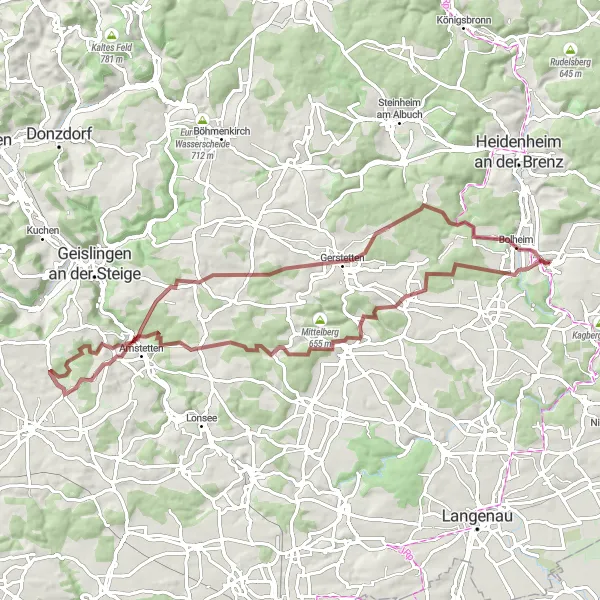 Map miniature of "The Alb Plateau Adventure" cycling inspiration in Stuttgart, Germany. Generated by Tarmacs.app cycling route planner