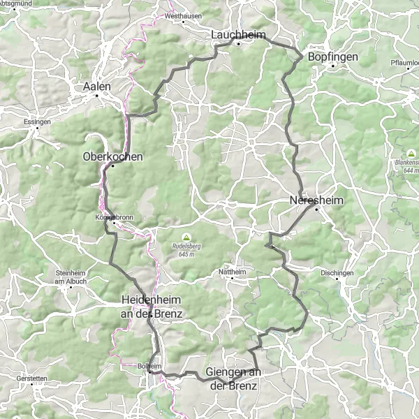 Karten-Miniaturansicht der Radinspiration "Heidenheim an der Brenz Rundweg" in Stuttgart, Germany. Erstellt vom Tarmacs.app-Routenplaner für Radtouren