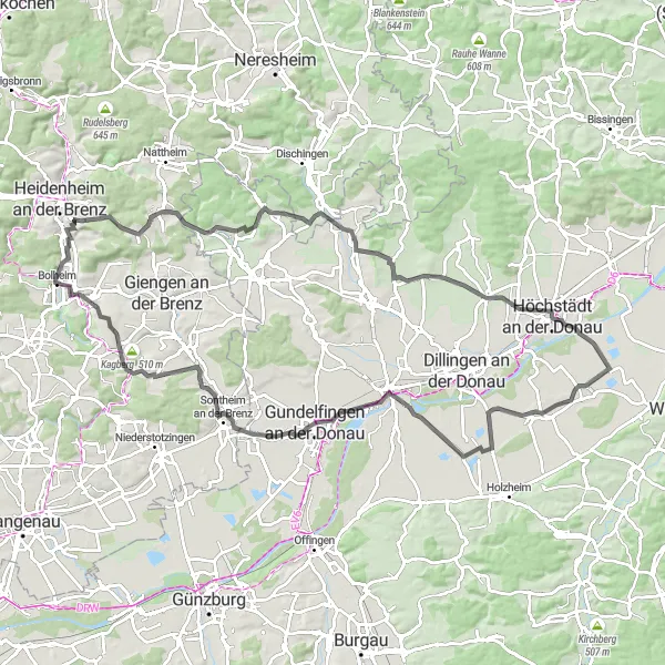 Map miniature of "The Donau Round Trip" cycling inspiration in Stuttgart, Germany. Generated by Tarmacs.app cycling route planner