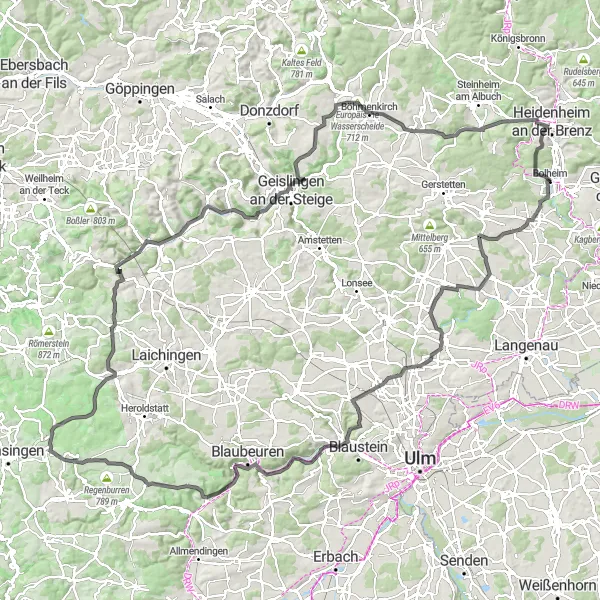 Map miniature of "Dettingen Loop" cycling inspiration in Stuttgart, Germany. Generated by Tarmacs.app cycling route planner