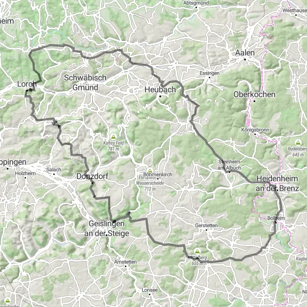 Map miniature of "Albuch Adventure" cycling inspiration in Stuttgart, Germany. Generated by Tarmacs.app cycling route planner