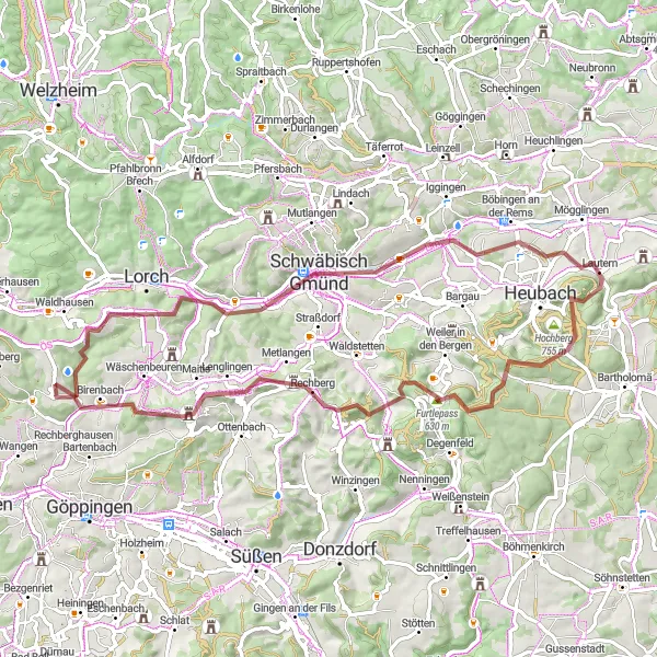 Karten-Miniaturansicht der Radinspiration "Rauhe Wege rund um Schwäbisch Gmünd" in Stuttgart, Germany. Erstellt vom Tarmacs.app-Routenplaner für Radtouren