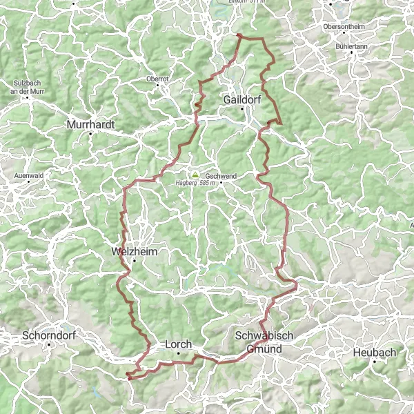 Map miniature of "Stuttgart Gravel Adventure" cycling inspiration in Stuttgart, Germany. Generated by Tarmacs.app cycling route planner