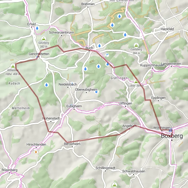 Karten-Miniaturansicht der Radinspiration "Gravelroute um Boxberg" in Stuttgart, Germany. Erstellt vom Tarmacs.app-Routenplaner für Radtouren