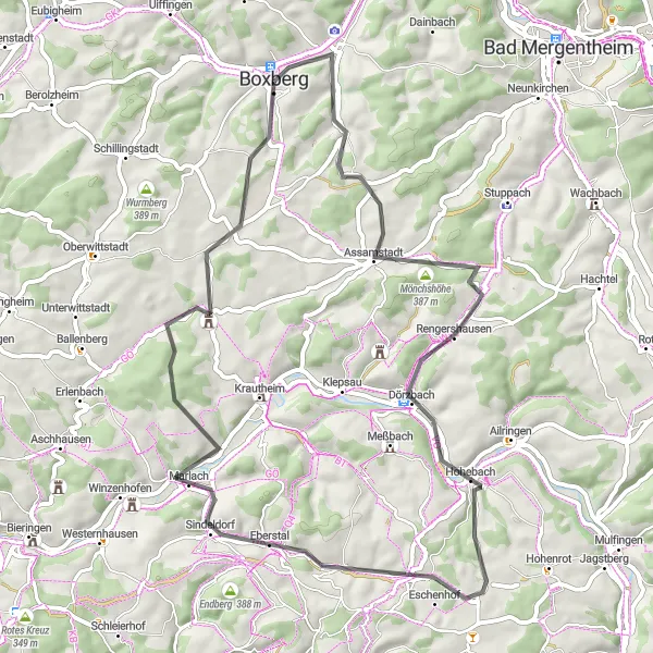 Karten-Miniaturansicht der Radinspiration "Idyllische Dörfer und Höhenzüge" in Stuttgart, Germany. Erstellt vom Tarmacs.app-Routenplaner für Radtouren