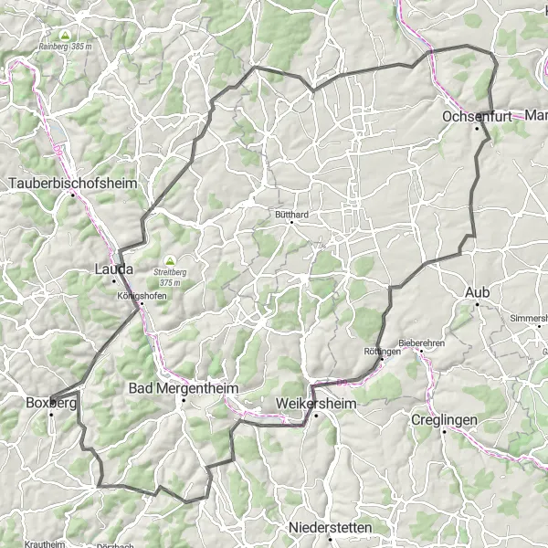Karten-Miniaturansicht der Radinspiration "Die Grünsfeld-Tauberrettersheim-Tour" in Stuttgart, Germany. Erstellt vom Tarmacs.app-Routenplaner für Radtouren