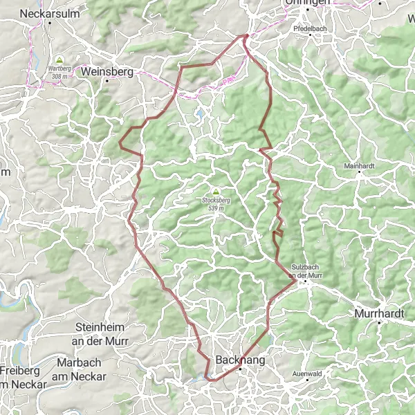 Map miniature of "Scenic Gravel Tour through Bretzfeld" cycling inspiration in Stuttgart, Germany. Generated by Tarmacs.app cycling route planner