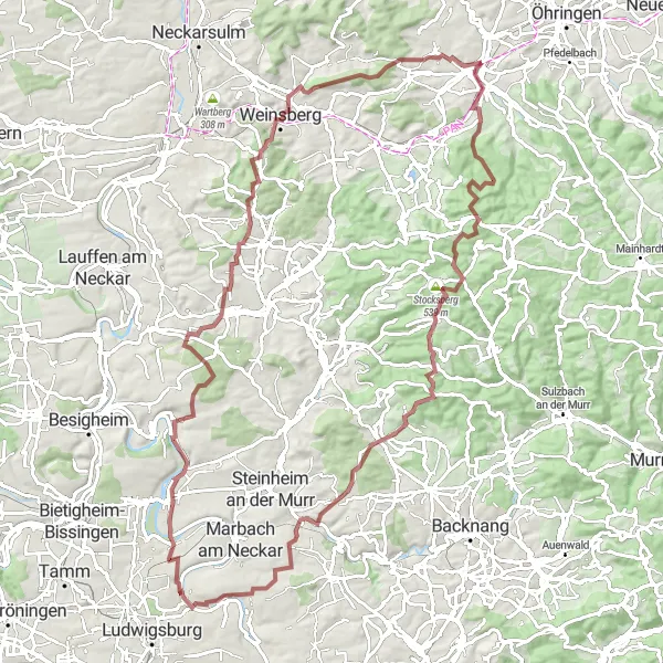Karten-Miniaturansicht der Radinspiration "Entdeckungsreise durch die Weinberge" in Stuttgart, Germany. Erstellt vom Tarmacs.app-Routenplaner für Radtouren