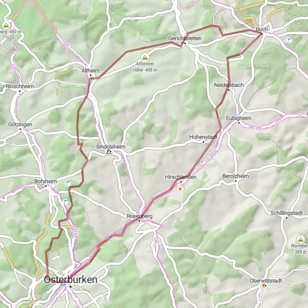 Karten-Miniaturansicht der Radinspiration "Gravel-Rundtour von Buch nach Gerichtstetten" in Stuttgart, Germany. Erstellt vom Tarmacs.app-Routenplaner für Radtouren