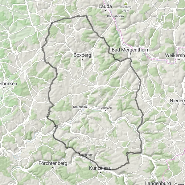 Map miniature of "Buch - Unterschüpf Loop" cycling inspiration in Stuttgart, Germany. Generated by Tarmacs.app cycling route planner