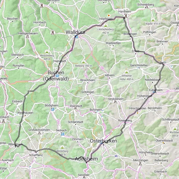 Karten-Miniaturansicht der Radinspiration "Panoramafahrt durch Kraichgau" in Stuttgart, Germany. Erstellt vom Tarmacs.app-Routenplaner für Radtouren