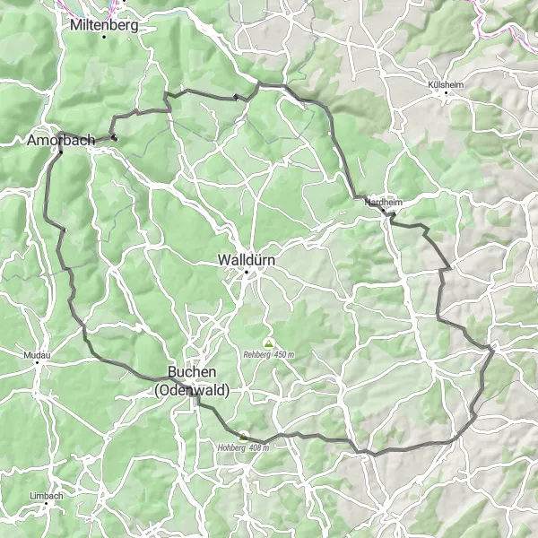 Map miniature of "Hillside Road Adventure" cycling inspiration in Stuttgart, Germany. Generated by Tarmacs.app cycling route planner