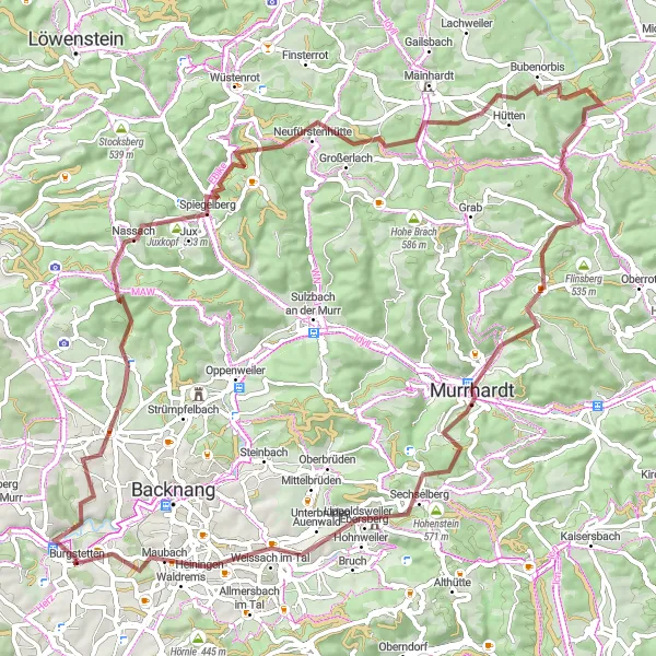 Karten-Miniaturansicht der Radinspiration "Abenteuerliche Gravel-Tour durch Allmersbach am Weinberg und Auenwald" in Stuttgart, Germany. Erstellt vom Tarmacs.app-Routenplaner für Radtouren