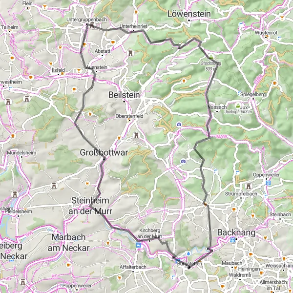 Karten-Miniaturansicht der Radinspiration "Historische Dörfer und Landschaft" in Stuttgart, Germany. Erstellt vom Tarmacs.app-Routenplaner für Radtouren