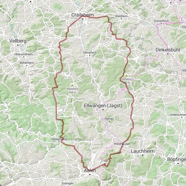 Map miniature of "Aalen Epic Gravel Challenge" cycling inspiration in Stuttgart, Germany. Generated by Tarmacs.app cycling route planner