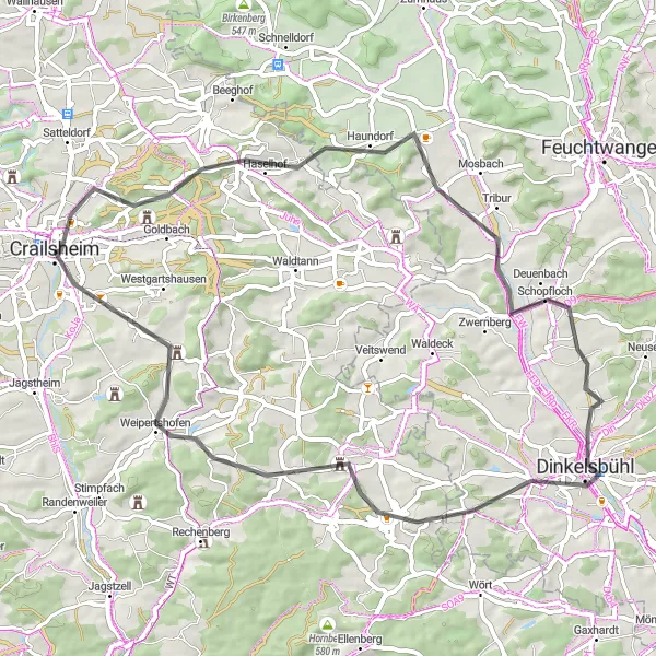 Karten-Miniaturansicht der Radinspiration "Rundweg um Crailsheim: Historische Orte und Naturschönheiten" in Stuttgart, Germany. Erstellt vom Tarmacs.app-Routenplaner für Radtouren