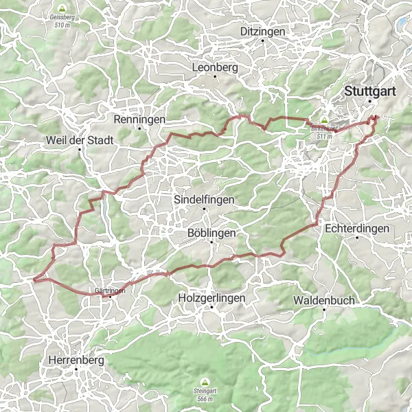 Karten-Miniaturansicht der Radinspiration "Rund um Deckenpfronn und Stuttgart" in Stuttgart, Germany. Erstellt vom Tarmacs.app-Routenplaner für Radtouren