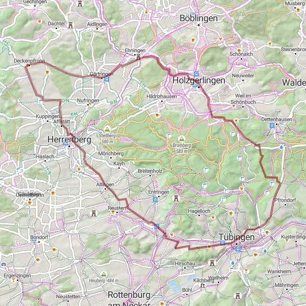Karten-Miniaturansicht der Radinspiration "Familienfreundliche Graveltour um Ehningen und Deckenpfronn" in Stuttgart, Germany. Erstellt vom Tarmacs.app-Routenplaner für Radtouren
