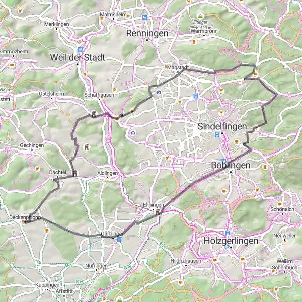 Karten-Miniaturansicht der Radinspiration "Fahrt entlang malerischer Straßen um Stuttgart" in Stuttgart, Germany. Erstellt vom Tarmacs.app-Routenplaner für Radtouren