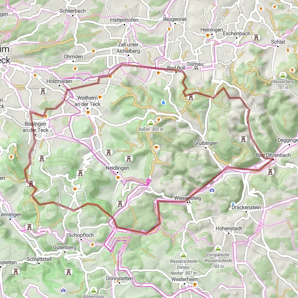 Map miniature of "Scenic Gravel Ride" cycling inspiration in Stuttgart, Germany. Generated by Tarmacs.app cycling route planner