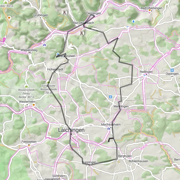 Map miniature of "Bad Ditzenbach Loop" cycling inspiration in Stuttgart, Germany. Generated by Tarmacs.app cycling route planner