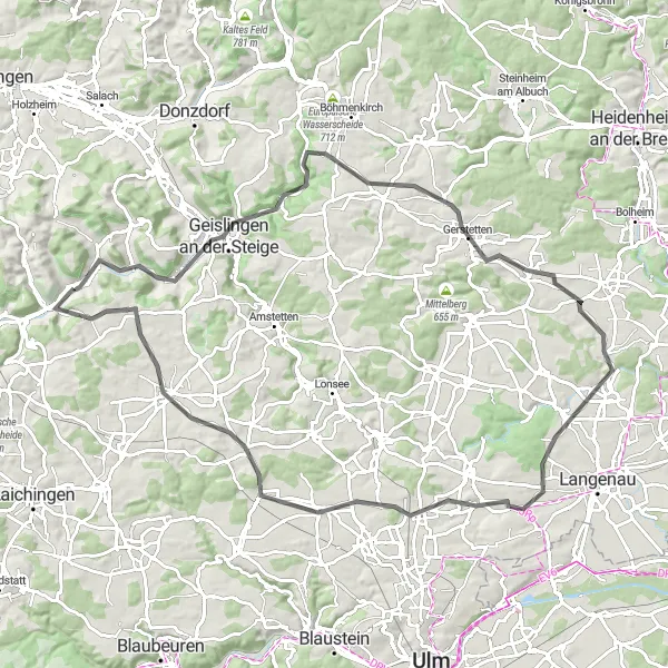 Map miniature of "Geislingen Adventure" cycling inspiration in Stuttgart, Germany. Generated by Tarmacs.app cycling route planner
