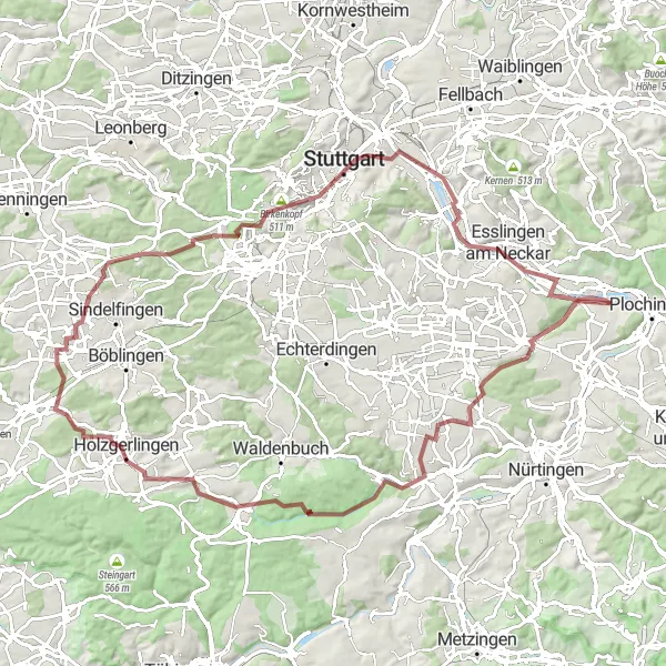 Karten-Miniaturansicht der Radinspiration "Hügeliges Abenteuer rund um Stuttgart" in Stuttgart, Germany. Erstellt vom Tarmacs.app-Routenplaner für Radtouren