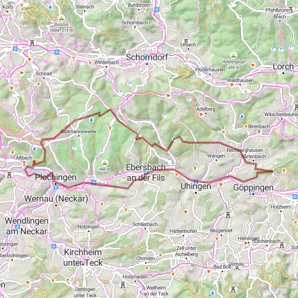 Karten-Miniaturansicht der Radinspiration "Gravel-Abenteuer durch die Region Stuttgart" in Stuttgart, Germany. Erstellt vom Tarmacs.app-Routenplaner für Radtouren
