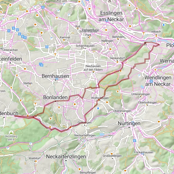 Karten-Miniaturansicht der Radinspiration "Rundweg Deizisau - Körschburg und zurück" in Stuttgart, Germany. Erstellt vom Tarmacs.app-Routenplaner für Radtouren