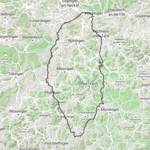 Karten-Miniaturansicht der Radinspiration "Raue Straßen um Stuttgart" in Stuttgart, Germany. Erstellt vom Tarmacs.app-Routenplaner für Radtouren