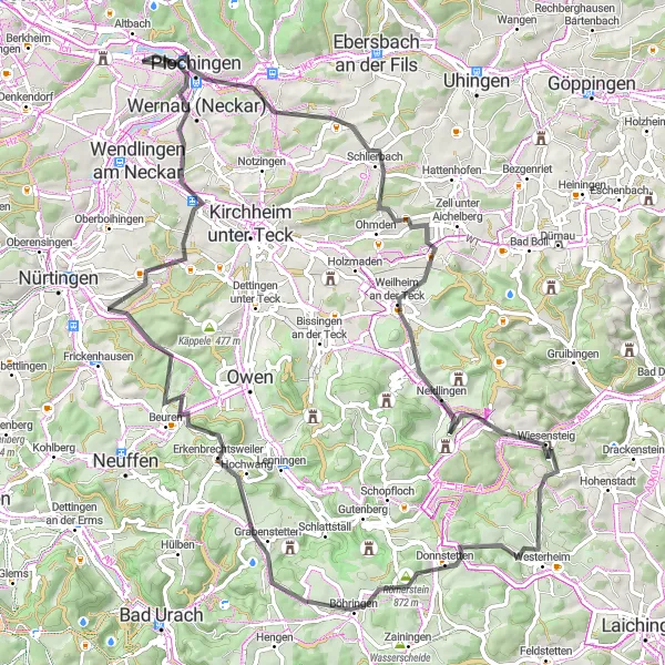 Karten-Miniaturansicht der Radinspiration "Panorama-Tour durch die Schwäbische Alb" in Stuttgart, Germany. Erstellt vom Tarmacs.app-Routenplaner für Radtouren
