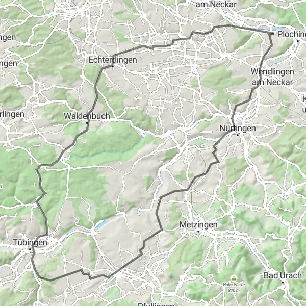 Karten-Miniaturansicht der Radinspiration "Road-Tour durch die Schwäbische Alb und Tübingen" in Stuttgart, Germany. Erstellt vom Tarmacs.app-Routenplaner für Radtouren