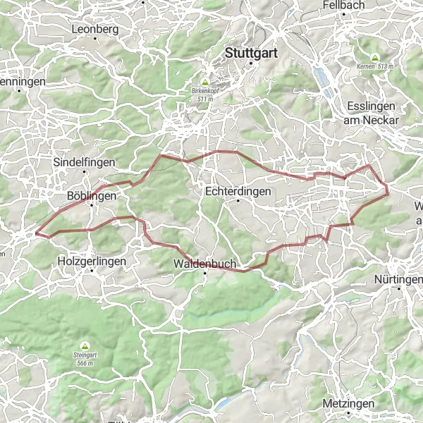 Karten-Miniaturansicht der Radinspiration "Gravelabenteuer durch die Umgebung von Stuttgart" in Stuttgart, Germany. Erstellt vom Tarmacs.app-Routenplaner für Radtouren