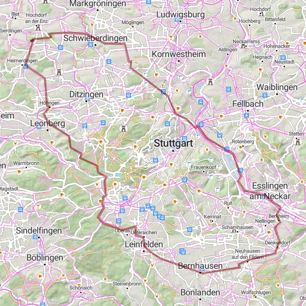 Karten-Miniaturansicht der Radinspiration "Weite Graveltour durch die Region Stuttgart" in Stuttgart, Germany. Erstellt vom Tarmacs.app-Routenplaner für Radtouren