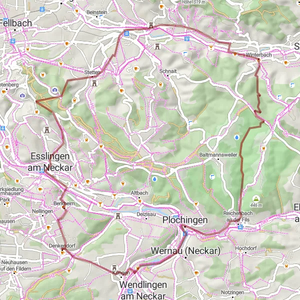 Karten-Miniaturansicht der Radinspiration "Gravel-Tour durch die Region Stuttgart" in Stuttgart, Germany. Erstellt vom Tarmacs.app-Routenplaner für Radtouren