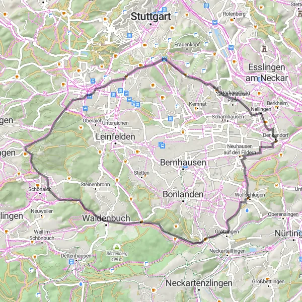 Karten-Miniaturansicht der Radinspiration "Rundkurs durch die Filderebene" in Stuttgart, Germany. Erstellt vom Tarmacs.app-Routenplaner für Radtouren