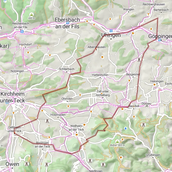 Karten-Miniaturansicht der Radinspiration "Durch das Teckland und ins Filstal" in Stuttgart, Germany. Erstellt vom Tarmacs.app-Routenplaner für Radtouren